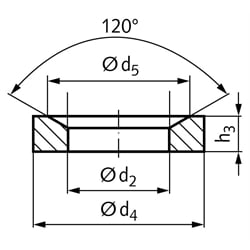 Kegelpfanne ähnlich DIN6319 Form D PTFE-beschichtet Innen-Ø 6mm Außen-Ø 10,5mm, Technische Zeichnung