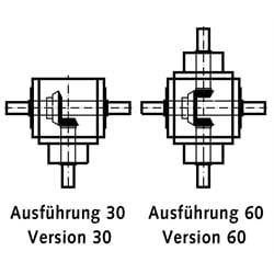 Miniatur-Kegelradgetriebe MKU Bauart L Größe 045 Ausführung 60 Übersetzung 4:1, Technische Zeichnung