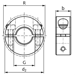 Gewinde-Klemmring Edelstahl 1.4305 Gewinde M24 x 3,0 mit Schrauben DIN 912 A2-70 , Technische Zeichnung