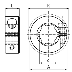 Klemmring geschlitzt Aluminium mit Keilwellenprofil DIN ISO 14 KN 13x16, Technische Zeichnung