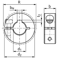 Geschlitzter Klemmring aus Stahl C45 brüniert Bohrung 10mm mit Schraube DIN 912 12.9 Ausf. N, Technische Zeichnung
