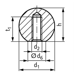 Kugelknopf DIN 319 Form C Stahl poliert Durchmesser 32mm Gewinde M8, Technische Zeichnung