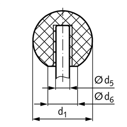 Kugelknopf DIN 319 Form L Kunststoff PF31 mit Toleranzring Durchmesser 40mm für Schaftdurchmesser 10mm, Technische Zeichnung
