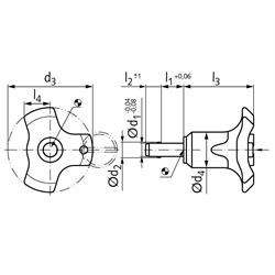 Kugelsperrbolzen selbstsichernd Bolzendurchmesser 8mm l1 = 40mm , Technische Zeichnung