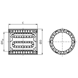Linearkugellager KB-1 ISO-Reihe 1 Premium rostfrei mit Deckscheiben für Wellendurchmesser 10mm, Technische Zeichnung