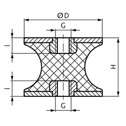 Metall-Gummipuffer CT Durchmesser 20mm Höhe 15mm Gewinde M6, Technische Zeichnung