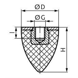 Gummi-Metallpuffer KP Durchmesser 115mm Höhe 136mm Innengewinde M16, Technische Zeichnung