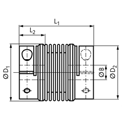 Metall-Balgkupplung MBL lange Ausführung beidseitig Bohrung 12mm Gesamtlänge 57,0mm Nabendurchmesser 31,0mm , Technische Zeichnung