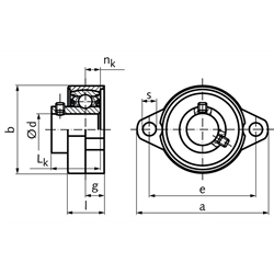 Kugel-Flanschlager SSKFL 004 Bohrung 20mm Gehäuse und Lager aus Edelstahl, Technische Zeichnung