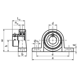 Kugel-Stehlager UP 004 Bohrung 20mm mit Exzenterring Gehäuse aus Zink-Druckguss, Technische Zeichnung