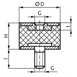 Metall-Gummipuffer MGA Durchmesser 40mm Höhe 40mm Gewinde M 8x23 , Technische Zeichnung