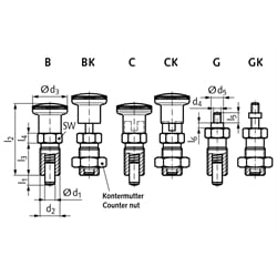 Rastbolzen 817 Form B Bolzendurchmesser 5mm , Technische Zeichnung