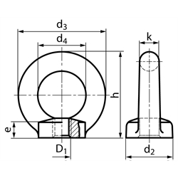 Ringmutter M8 Edelstahl A2 gegossen, Technische Zeichnung