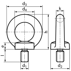 Ringschraube M12 x 20,5 Edelstahl A2 gegossen, Technische Zeichnung