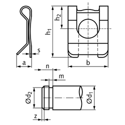 SL-Sicherung aus verzinktem Stahl Größe 5 für Bolzendurchmesser 5mm, Technische Zeichnung