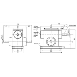 Schneckengetriebe G/II Ausführung A Achsabstand 31mm Übersetzung 50:1 (Betriebsanleitung im Internet unter www.maedler.de im Bereich Downloads), Technische Zeichnung