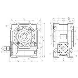 Schneckengetriebe H/I Größe 40 i=80:1 Abtriebswelle Hohlwelle (Betriebsanleitung im Internet unter www.maedler.de im Bereich Downloads), Technische Zeichnung