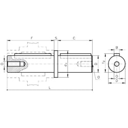 Abtriebswelle einseitig für Schneckengetriebe H/I Größe 50 Durchmesser 25mm Gesamtlänge 143,5mm, Technische Zeichnung