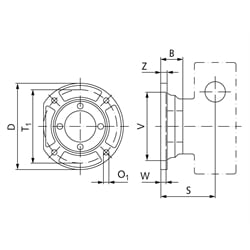 Runder Abtriebsflansch für Schneckengetriebemotor HMD/II Getriebegröße 050, Technische Zeichnung