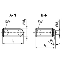 Kugeldruckschraube Edelstahl Form B-N M5 x 12mm , Technische Zeichnung