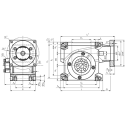 Servo-Schneckengetriebe ZM/S Größe 40 i=39:1 Abtriebswelle mit Schrumpfscheibe an Seite 5, Technische Zeichnung
