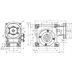 Servo-Schneckengetriebe ZM/S Größe 40 i=16:1 Abtriebswelle mit Schrumpfscheibe an Seite 6, Technische Zeichnung
