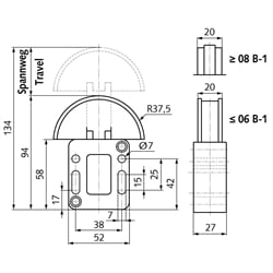 Kettenspanner SPANN-BOX® Größe 0 niedrige Spannkraft 08 B-1 und 10 B-1 , Technische Zeichnung