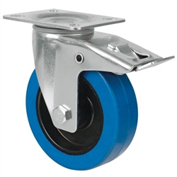 Transportrolle mit Lochplatte Elastik-Vollgummirad blau Lenkrolle mit Feststeller Rad-Ø 160, Produktphoto