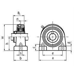 Kugelstehlager UCPA 202 Bohrung 15mm Gehäuse aus Grauguss, Technische Zeichnung