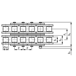 Zweifach-Rollenkette DIN ISO 606 10 B-2, Technische Zeichnung