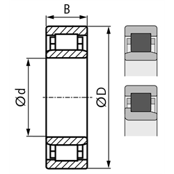 SKF Zylinderrollenlager NU 204 ECP/C3 einreihig Innen-Ø 20mm Außen-Ø 47mm Breite 14mm Lagerluft C3, Technische Zeichnung
